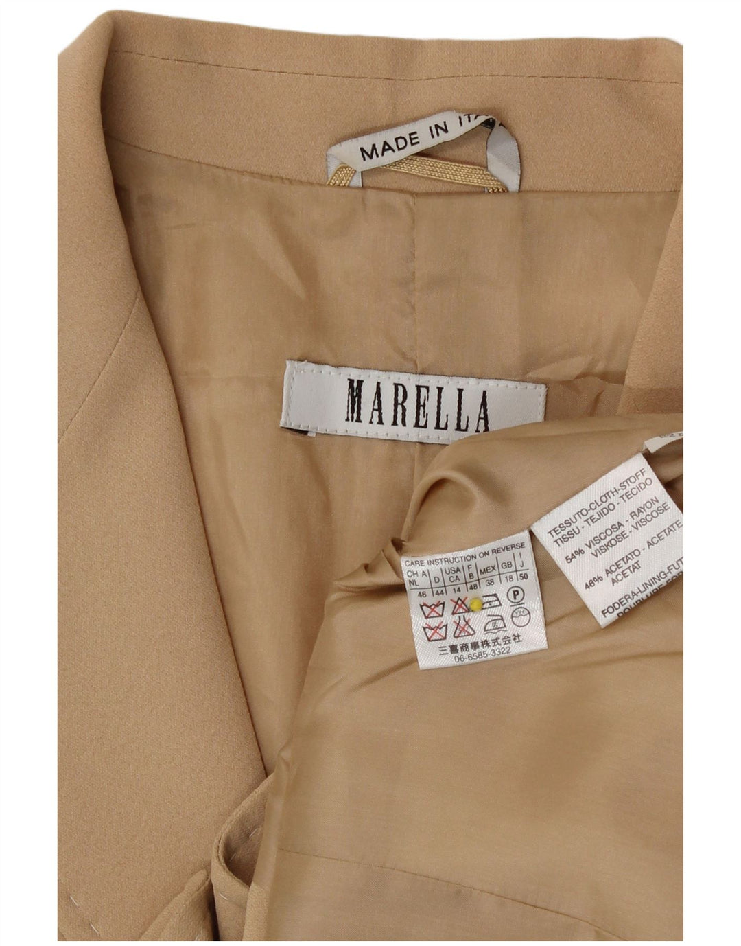 Marella Damen 3-Knopf-Blazerjacke UK 18 XL Beige Viskose