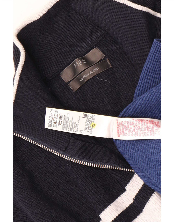 Marks & Spencer Herren-Pullover mit Reißverschluss am Hals, 2XL, blau gestreift, Polyester