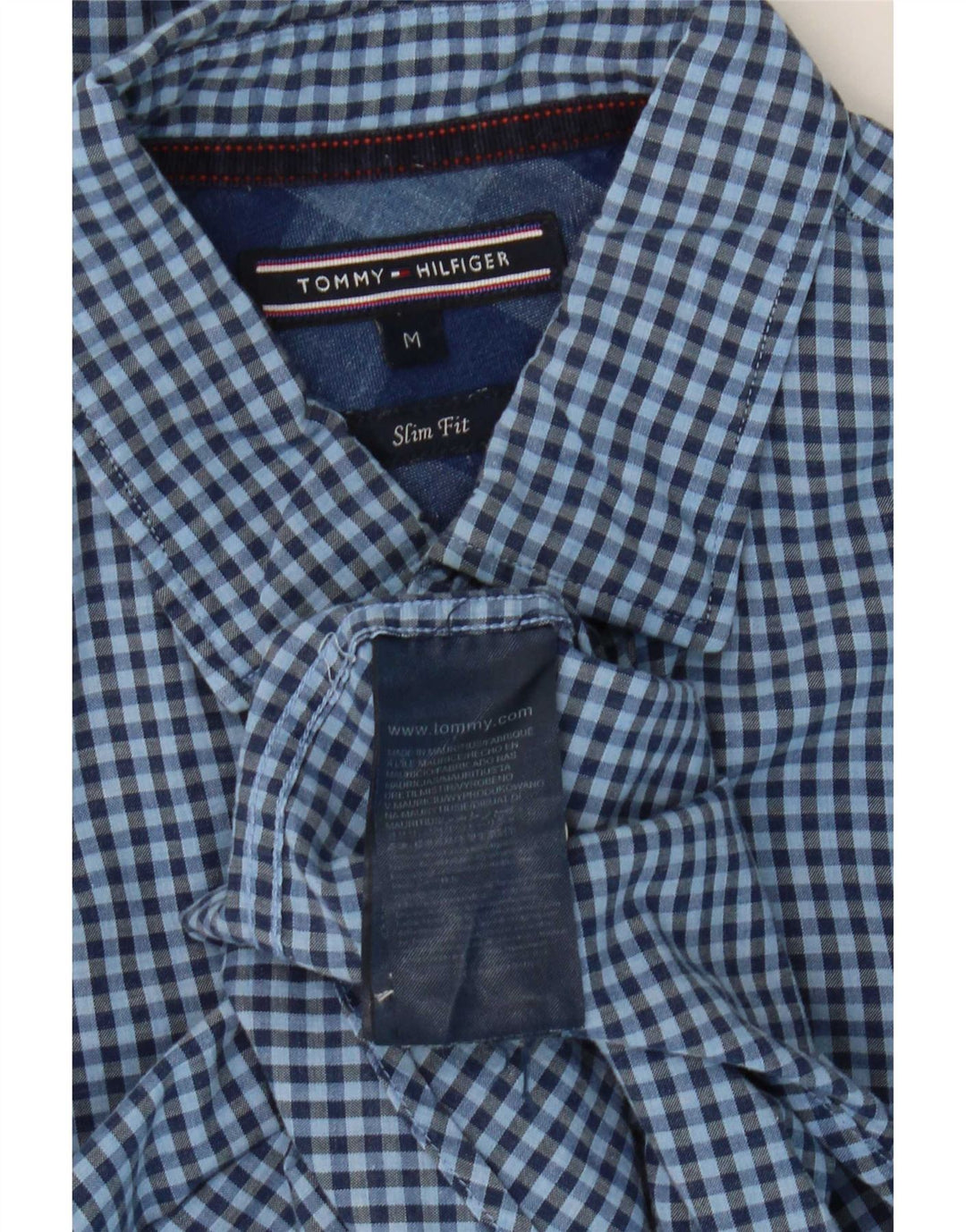 Tommy Hilfiger Herren-Slim-Fit-Hemd aus mittelblauer Gingham-Baumwolle