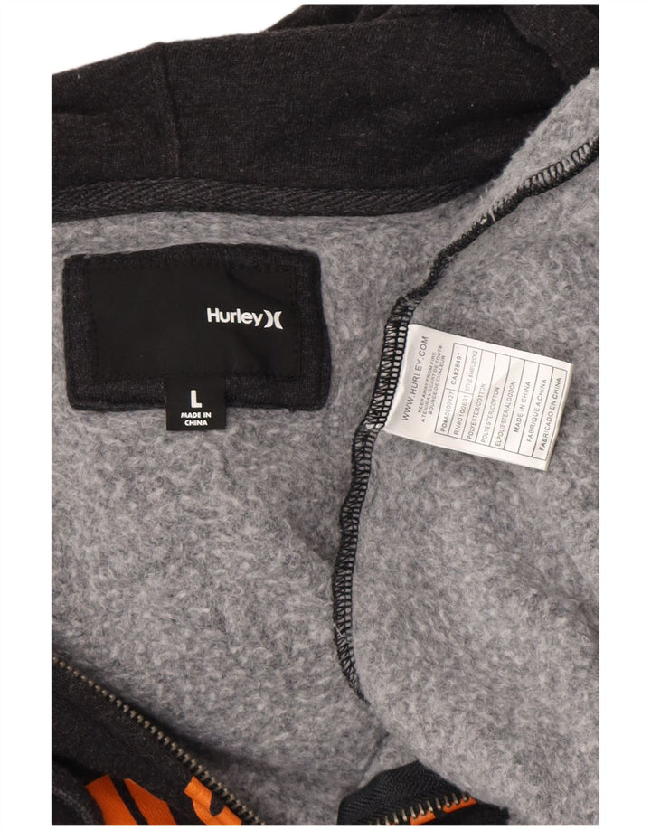 HURLEY Herren-Kapuzenpullover mit grafischem Reißverschluss, groß, grau, Polyester