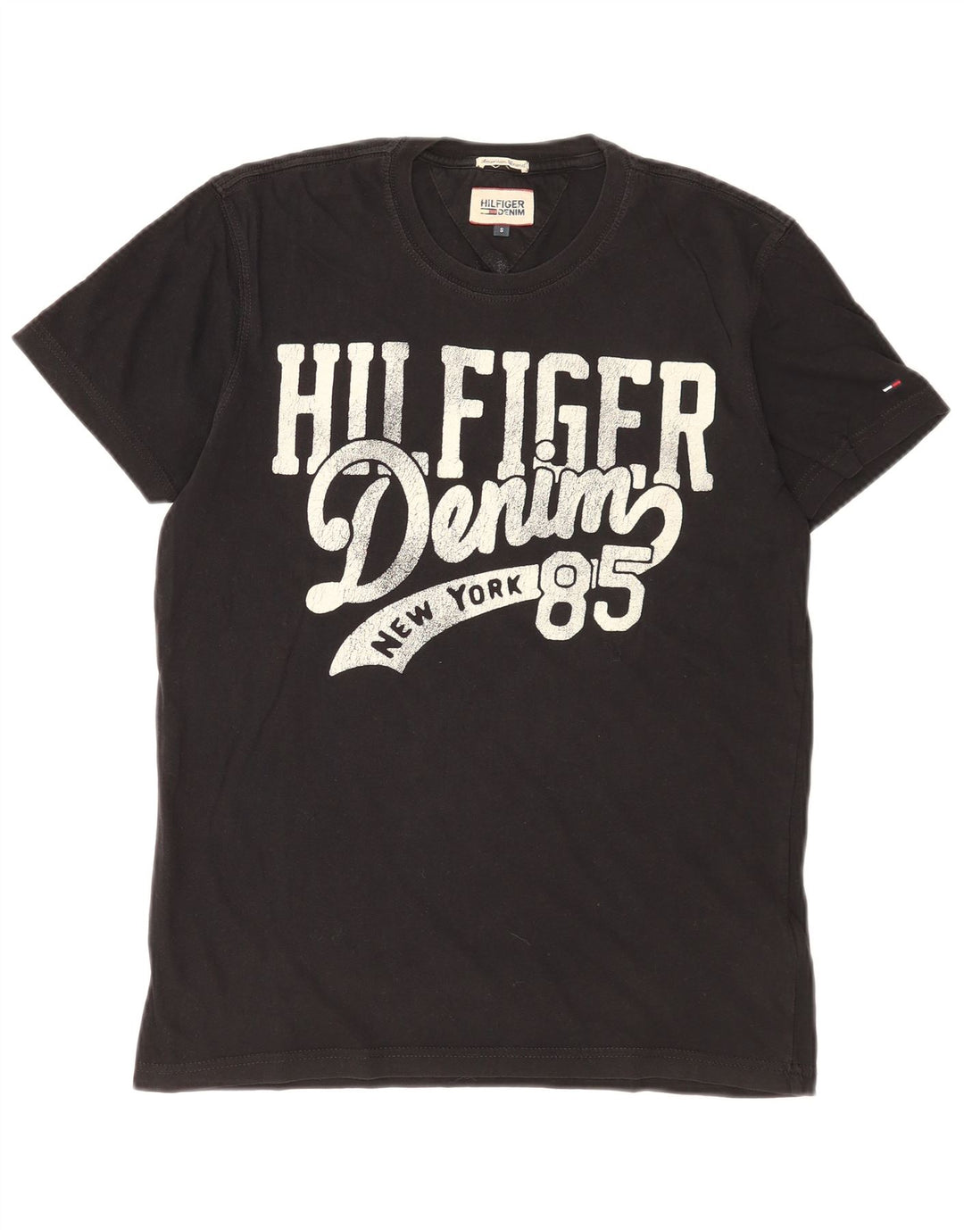 Tommy Hilfiger Herren-T-Shirt mit Grafik, Größe S, schwarze Baumwolle