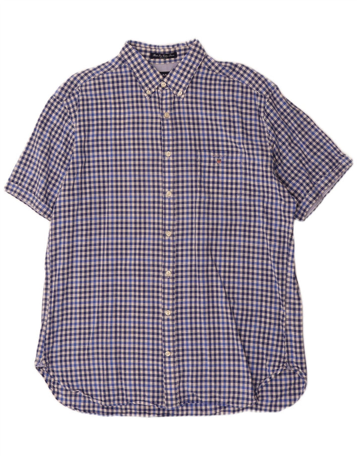 Gant Herren-Hemd, kurzärmelig, normale Passform, XL, blau, Gingham-Baumwolle
