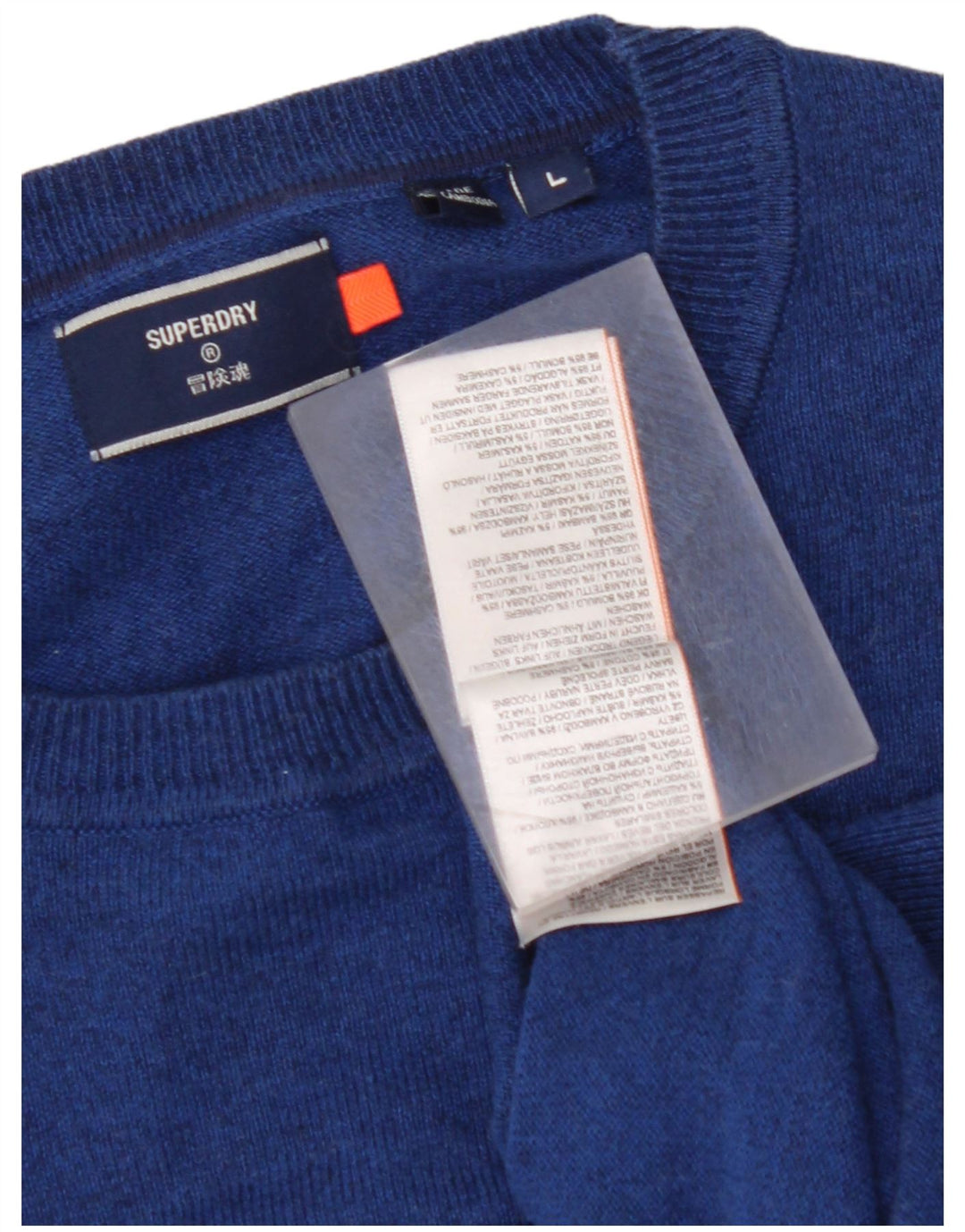 SUPERDRY Herren-Pullover mit Rundhalsausschnitt, Größe L, aus blauer Baumwolle