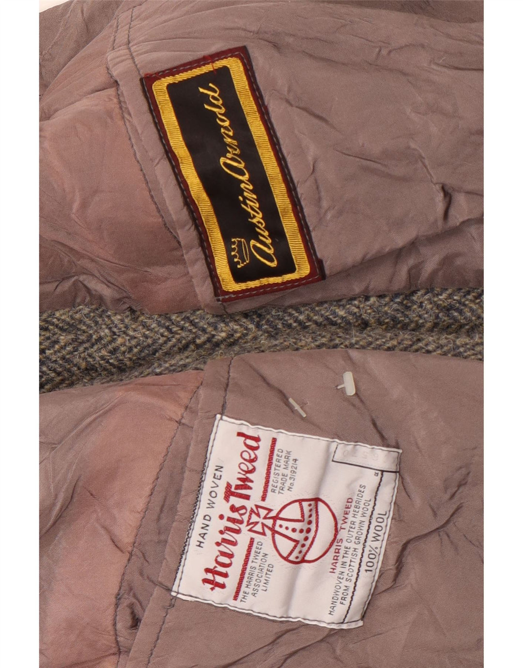 Harris Tweed Herren-Blazer mit 2 Knöpfen, UK 38, mittelgraue Wolle mit Fischgrätenmuster