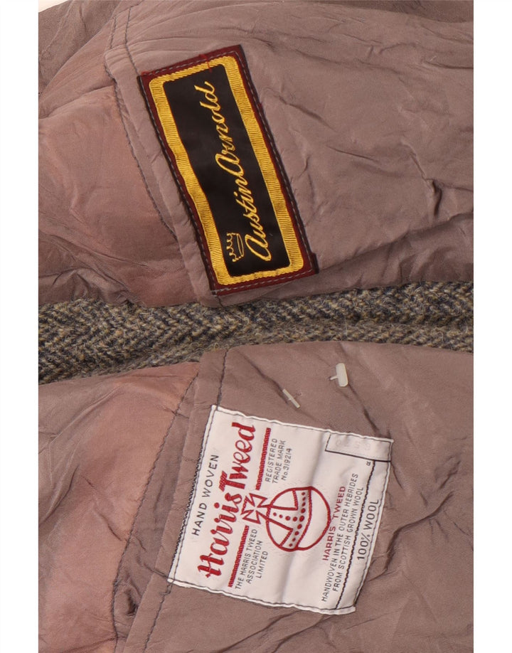 Harris Tweed Herren-Blazer mit 2 Knöpfen, UK 38, mittelgraue Wolle mit Fischgrätenmuster
