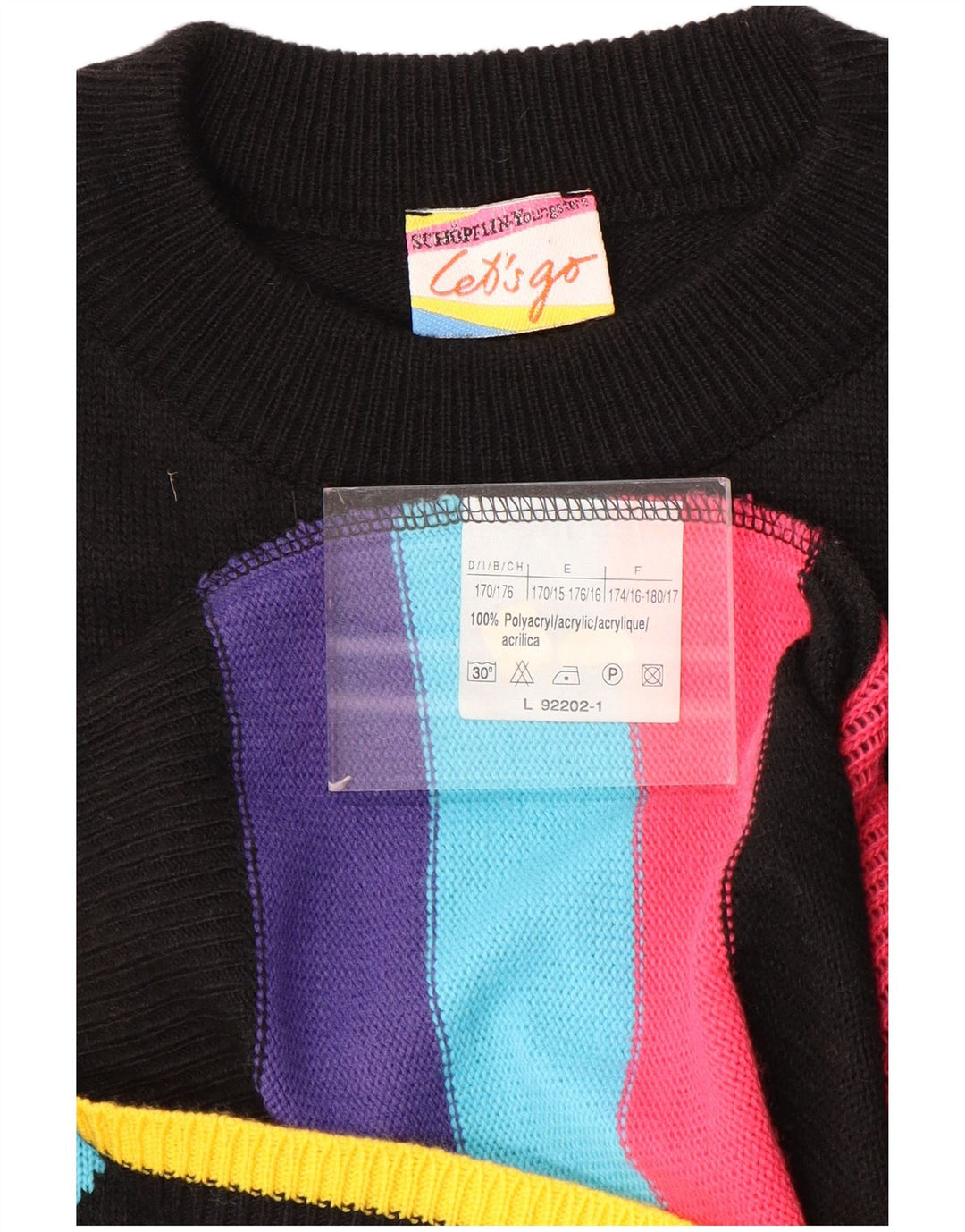 VINTAGE Damen-Pulloverkleid mit Grafik, UK 16, Größe L, Schwarz, Farbblock