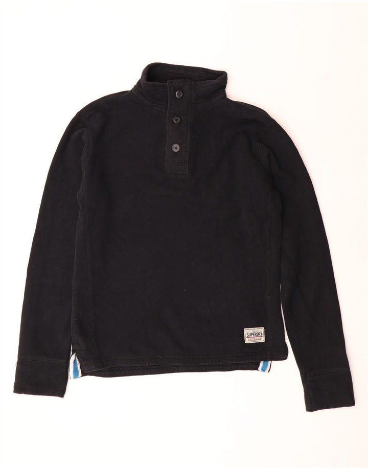 Superdry Herren-Sweatshirt mit Knopfkragen, groß, aus schwarzer Baumwolle