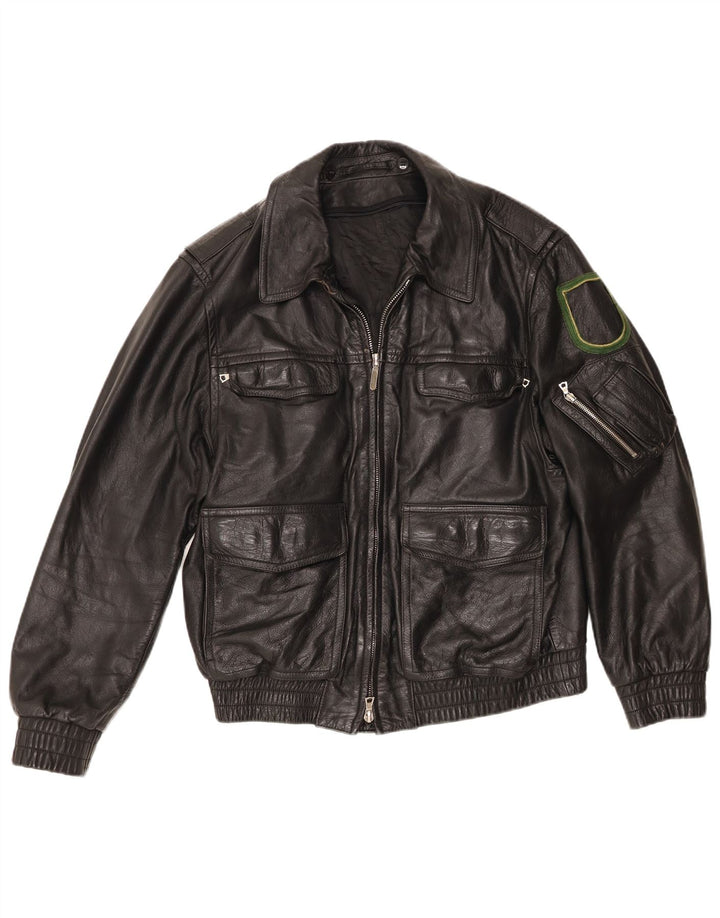 Vintage Herren Lederjacke EU 48 Mittelschwarzes Leder