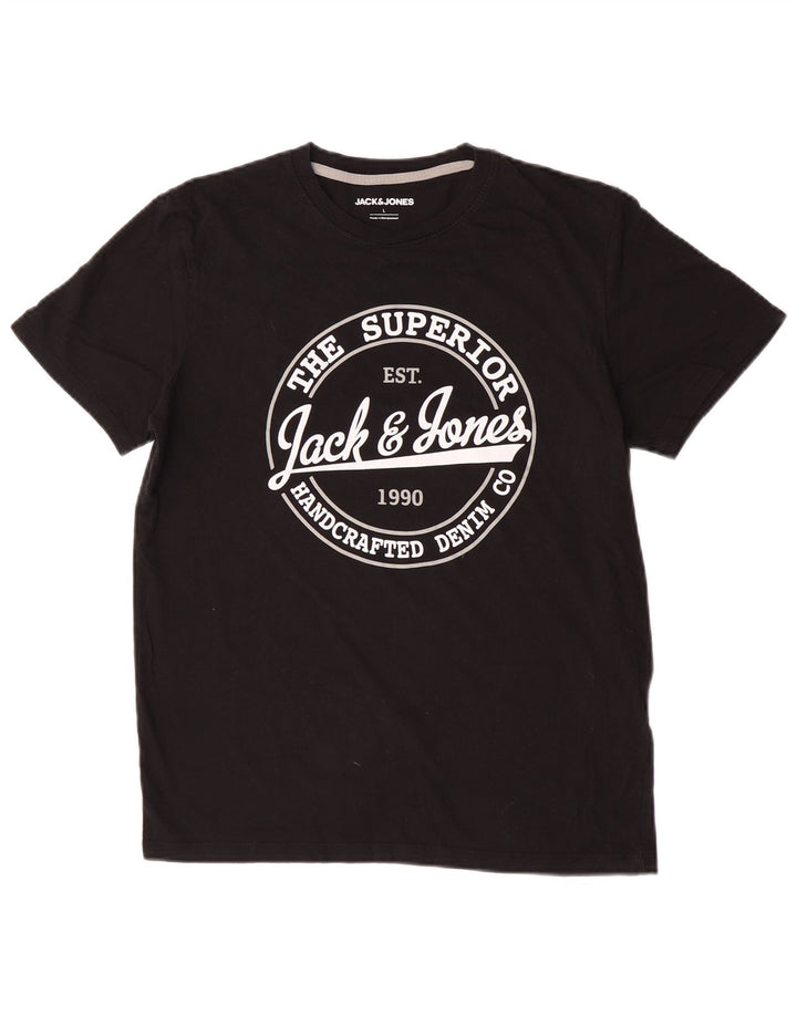 Jack & Jones Herren-T-Shirt mit Grafik, groß, aus schwarzer Baumwolle