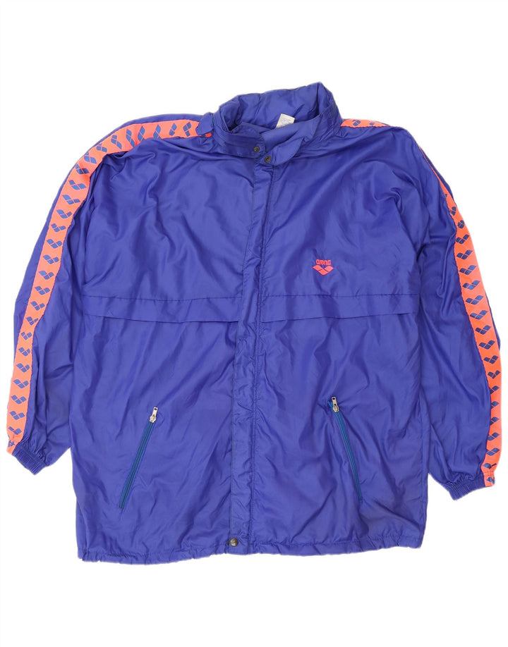 ARENA Mens Graphic Hooded Rain Jacket Large Blue Polyamide