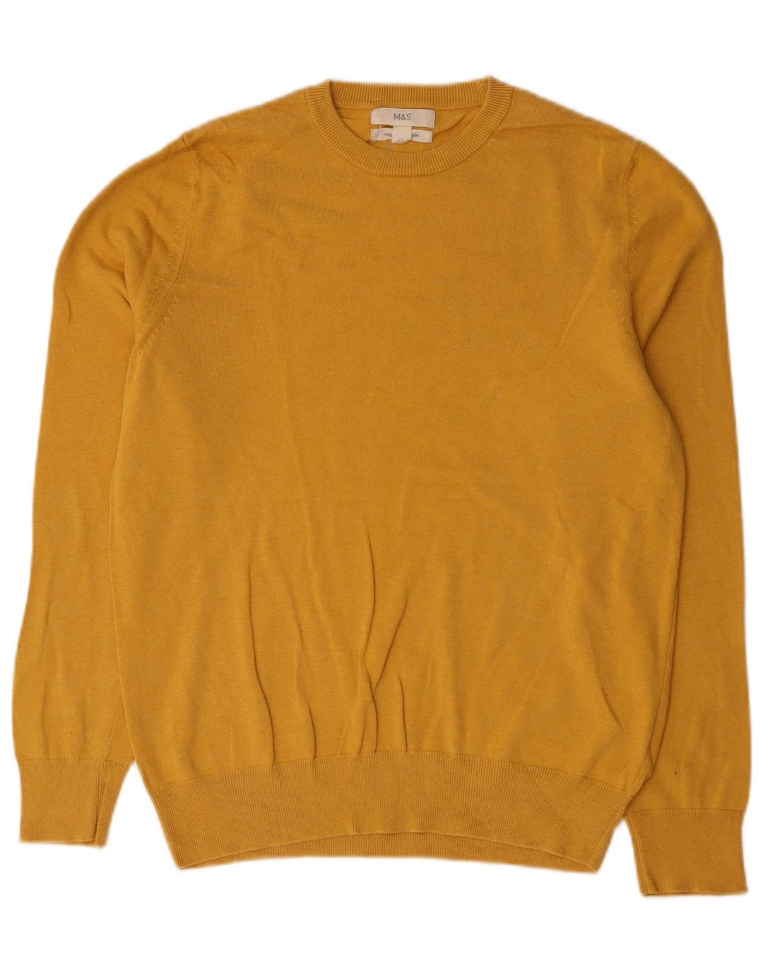 Marks & Spencer Herren-Pullover mit Rundhalsausschnitt, mittelgelbe Baumwolle