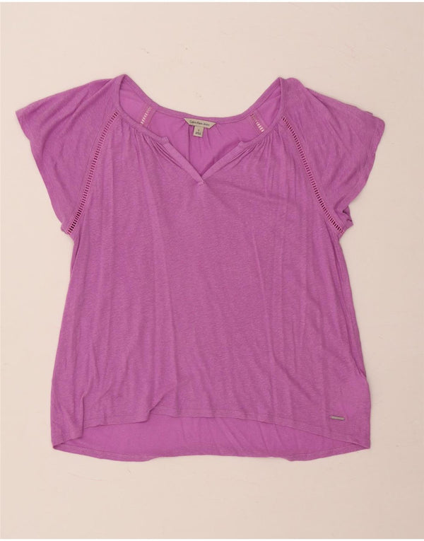 Calvin Klein Jeans Damen Loose Fit T-Shirt Top UK 10 Small Lila Leinen