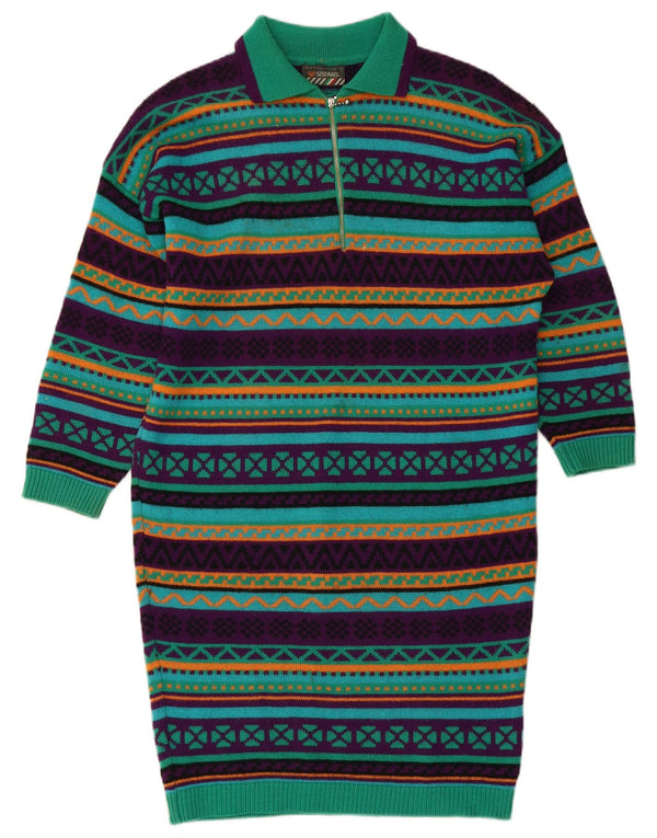 STEFANEL Damen Strick-Langarm-Polokleid UK 14 Mittelgrün Geometrisch