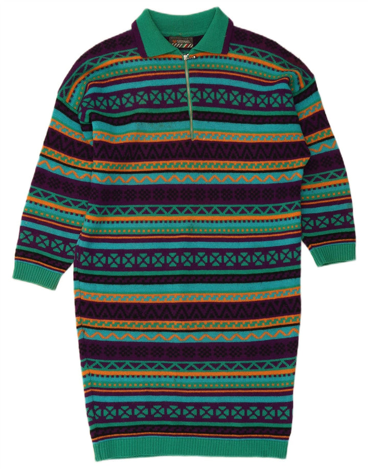 STEFANEL Damen Strick-Langarm-Polokleid UK 14 Mittelgrün Geometrisch