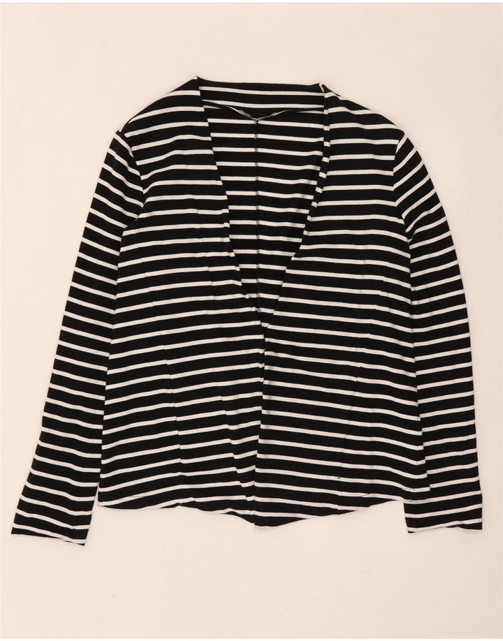 Sisley Offener Damen-Cardigan-Pullover UK 16 Große schwarz gestreifte Baumwolle