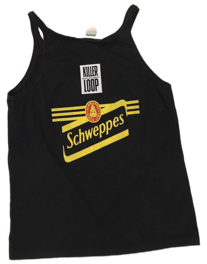 Benetton Womens Graphic Vest Top UK 18 XL Schwarz Baumwolle