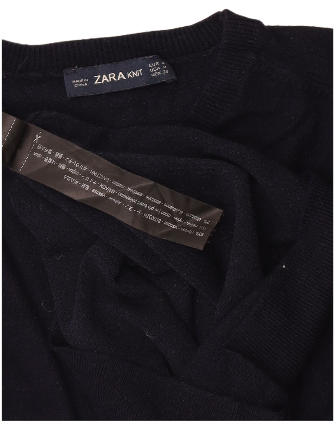 Zara Damen-Pullover mit Rundhalsausschnitt, UK 12, mittlere marineblaue Viskose