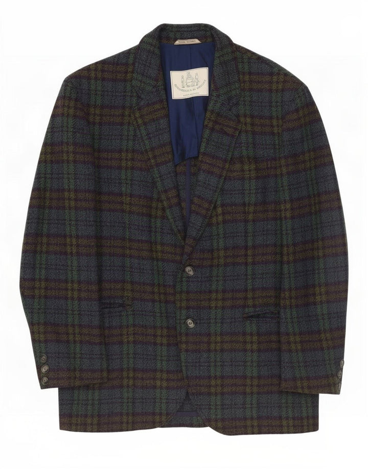 Vintage Herren-Blazer mit 2 Knöpfen, IT 50, große marineblaue Karowolle