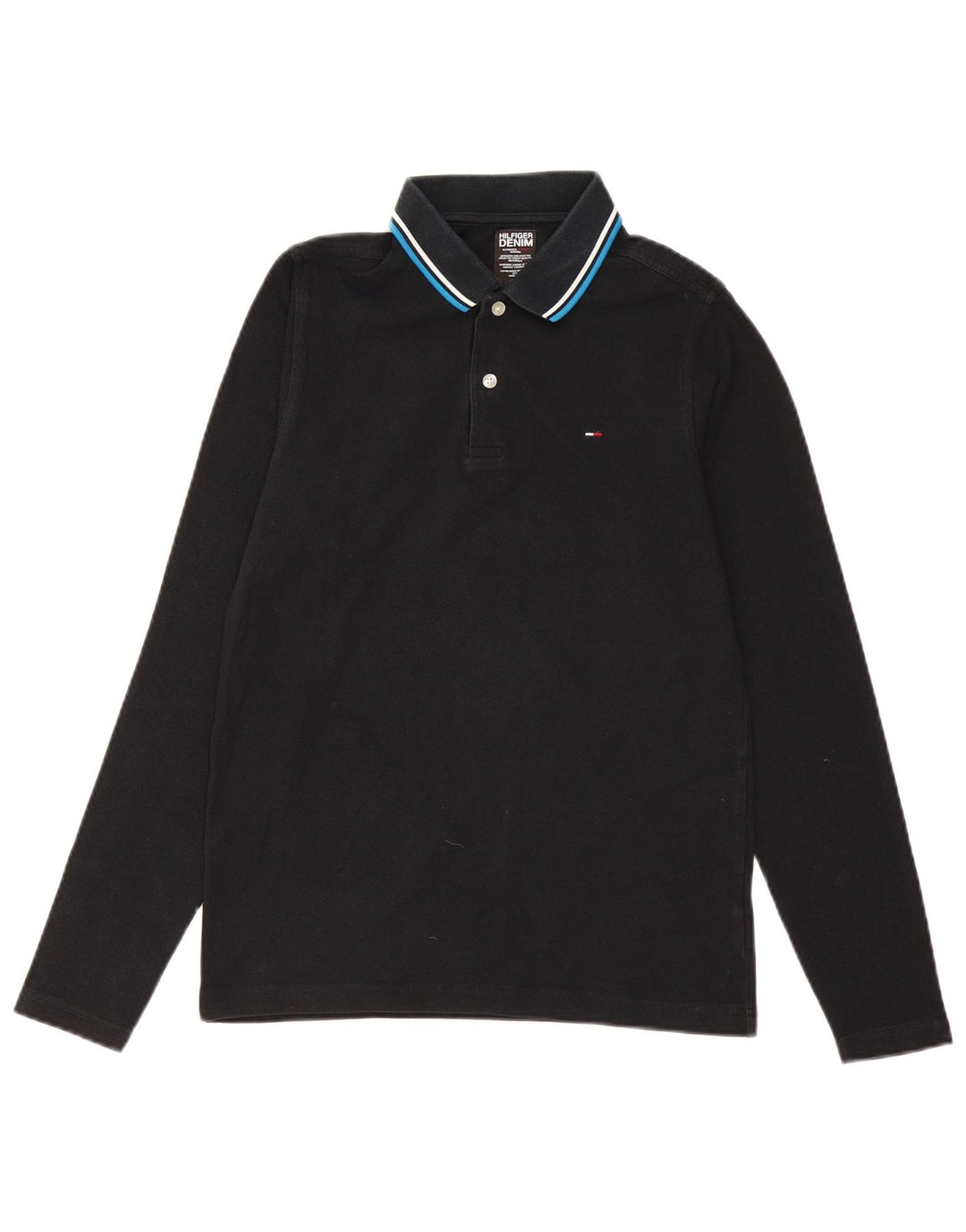 TOMMY HILFIGER Herren-Langarm-Poloshirt aus mittelschwarzer Baumwolle