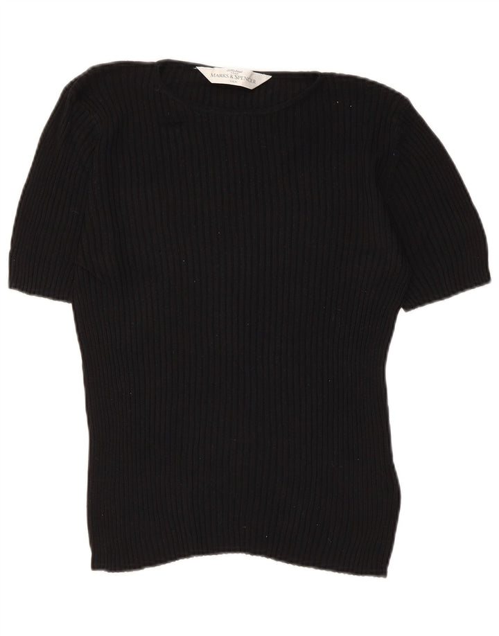 Marks & Spencer Damen Blusenoberteil UK 12 Mittelschwarze Seide