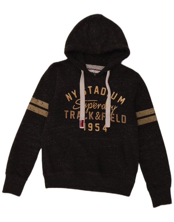 Superdry Graphic Hoodie-Pullover für Damen, UK 10, Größe S, schwarz gesprenkelte Baumwolle