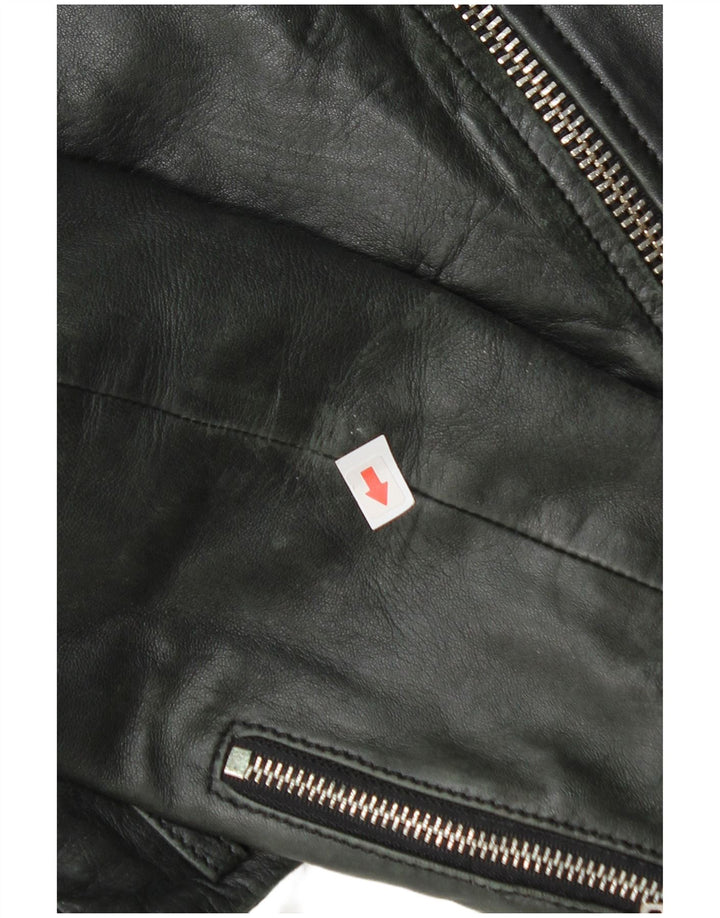 Zara Damen Crop Leder Bikerjacke UK 12 Medium Schwarz