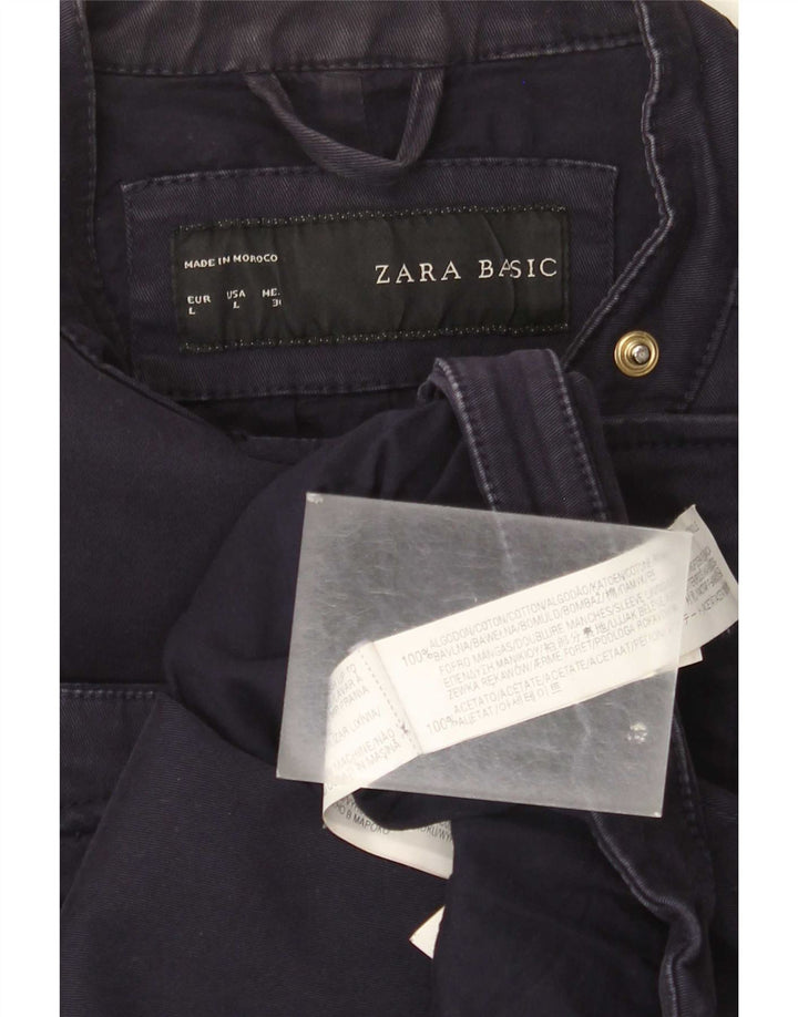 Zara Damen Crop Bikerjacke UK 14 Große marineblaue Baumwolle