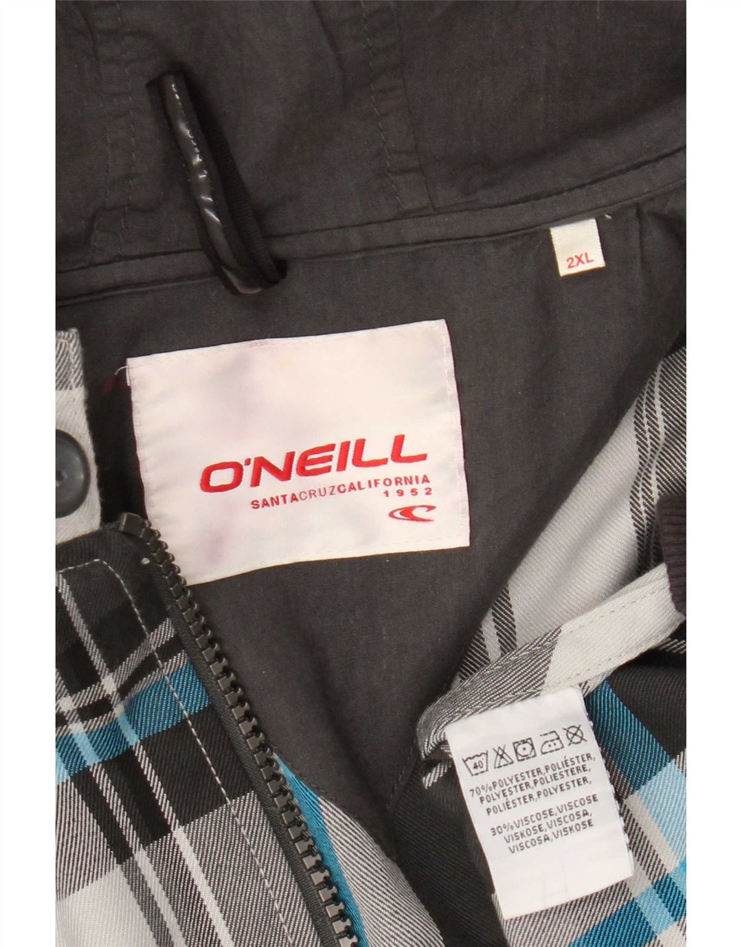 O'Neill Herren-Bomberjacke mit Kapuze, UK 44 2XL, grau kariertes Polyester
