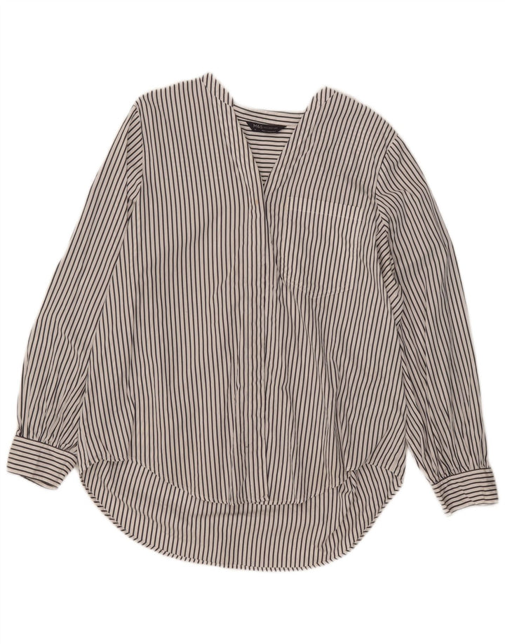 Marks & Spencer Damen Pullover-Hemd UK 16 Große weiß gestreifte Baumwolle