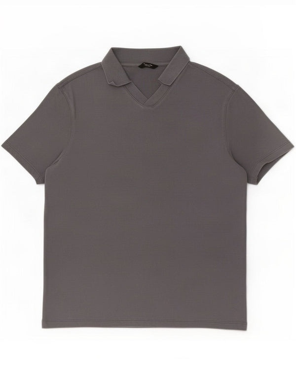 Massimo Dutti Damen Poloshirt UK 14 Mittelgraue Baumwolle