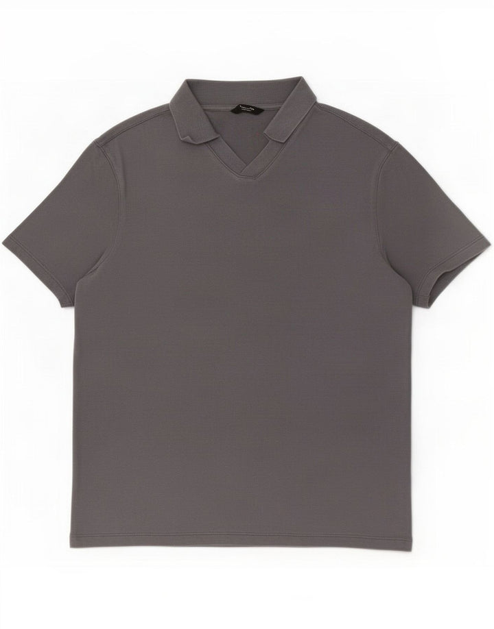 Massimo Dutti Damen Poloshirt UK 14 Mittelgraue Baumwolle