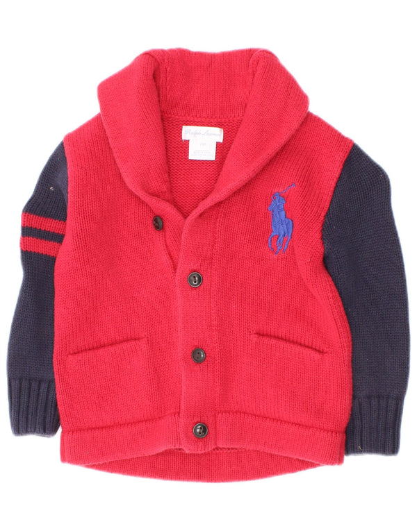 Ralph Lauren Baby-Jungen-Cardigan-Pullover, 18–24 Monate, rote Colourblock-Baumwolle