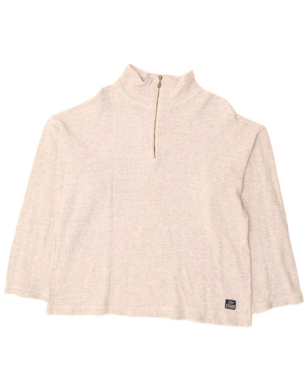 VINTAGE Damen Pullover mit Reißverschluss am Hals UK 18 XL Grau