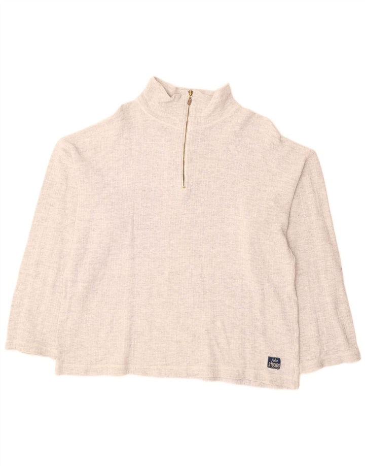 VINTAGE Damen Pullover mit Reißverschluss am Hals UK 18 XL Grau