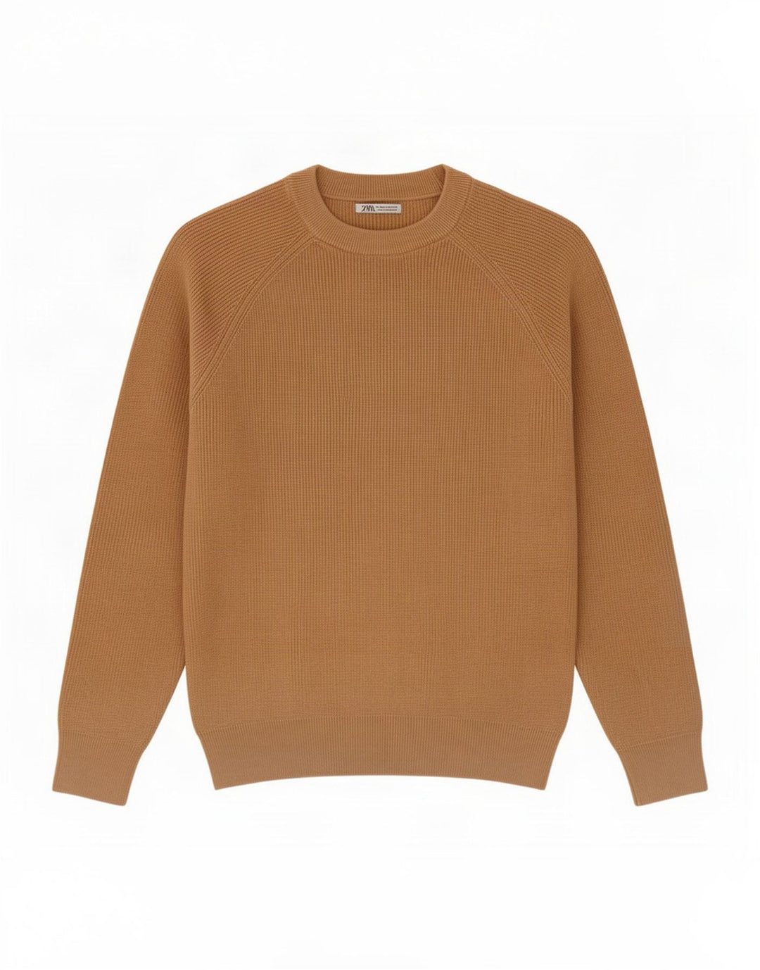 Zara Herren-Pullover mit Rundhalsausschnitt, mittelbeige Baumwolle
