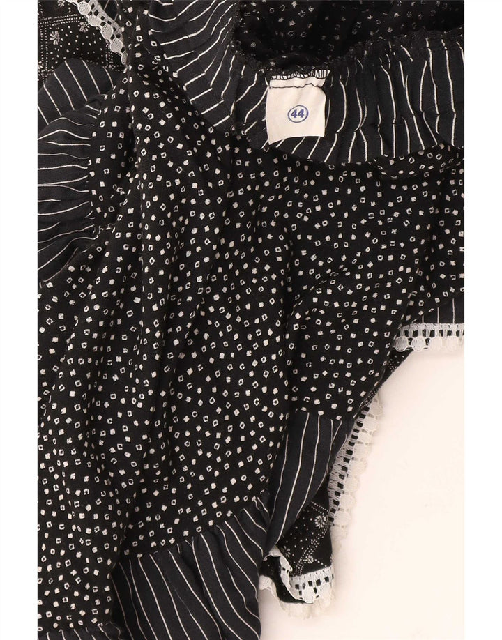 Vintage Damen Stufenrock IT 44 Medium W32 Schwarz gefleckte Viskose