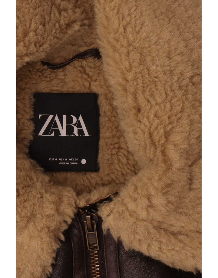 Zara Damen-Overall-Lammfelljacke UK 14 Mittelbraun