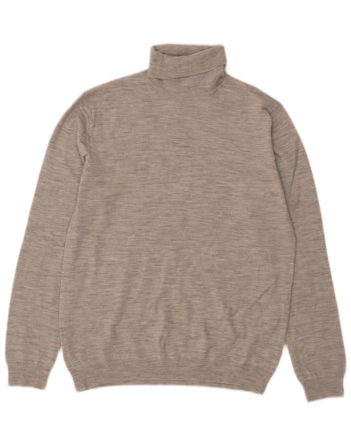 Reiss Herren-Pullover mit Rollkragen, groß, grau gesprenkelte Wolle