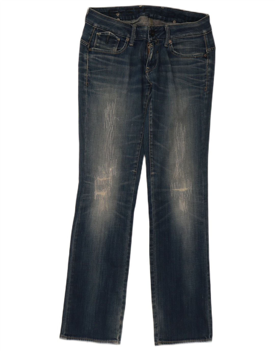 G-Star Damen Distressed Straight Jeans W28 L32 Blaue Baumwolle