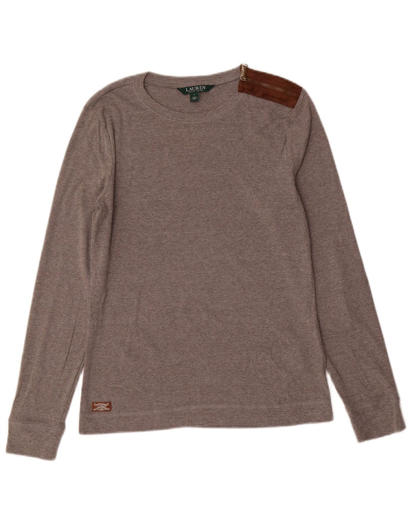 RALPH LAUREN Damen Top Langarm UK 14 Große graue Baumwolle