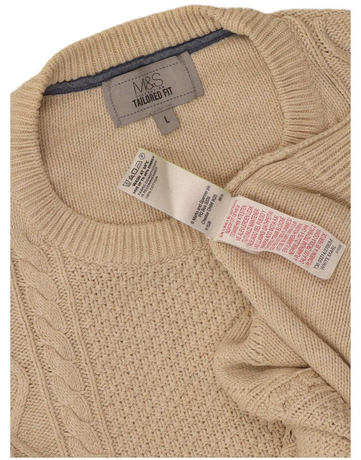 Marks & Spencer Maßgeschneiderter Herren-Pullover mit Rundhalsausschnitt, Größe L, Beige