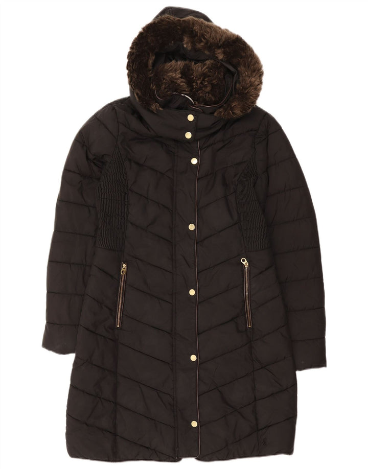 JOULES Wattierter Damenmantel mit Kapuze, UK 10, Größe S, Schwarz, Polyester