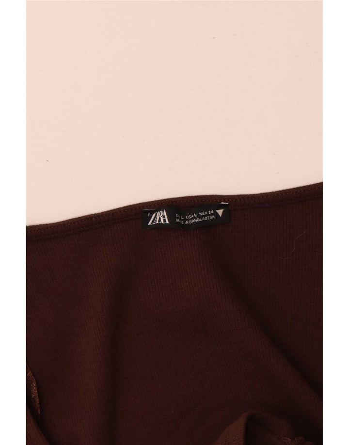 Zara Damen Langarm-Crop-Top UK 14 Large Braun