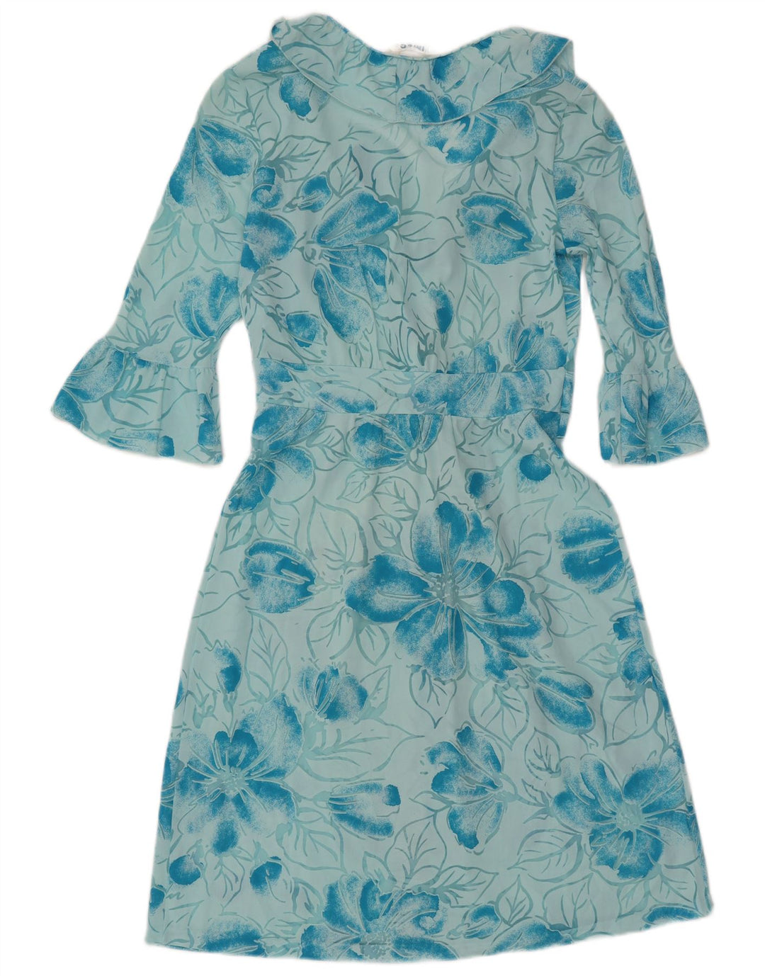 Imec Damen-Kleid mit 3/4-Ärmeln, durchsichtig, A-Linie, UK 12, Mittelblau mit Blumenmuster