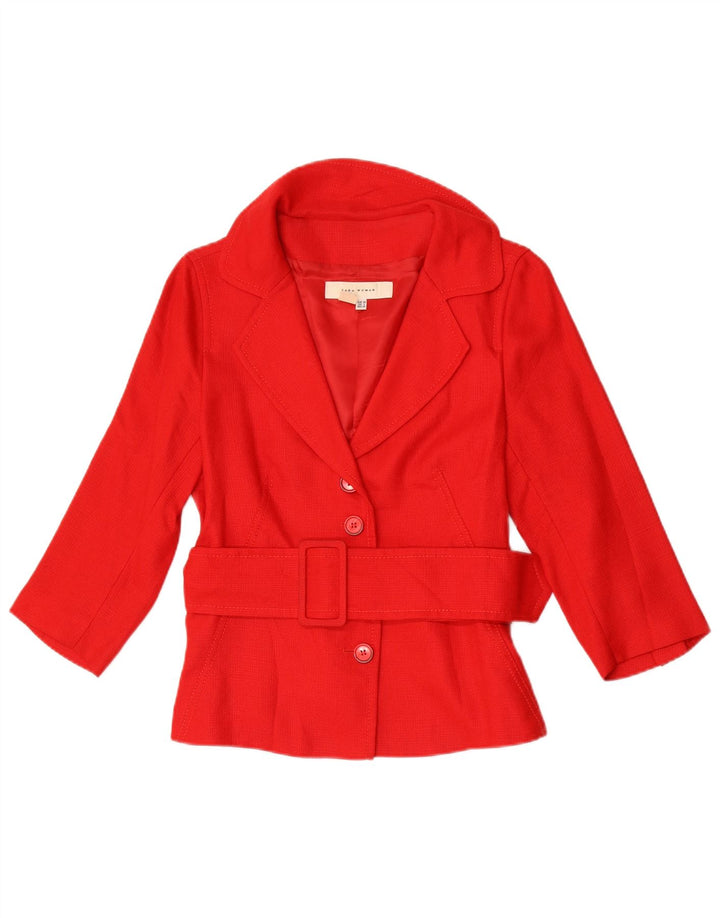 Zara Damen-Blazerjacke mit 3/4-Ärmeln, EU 38, klein, roter Rayon