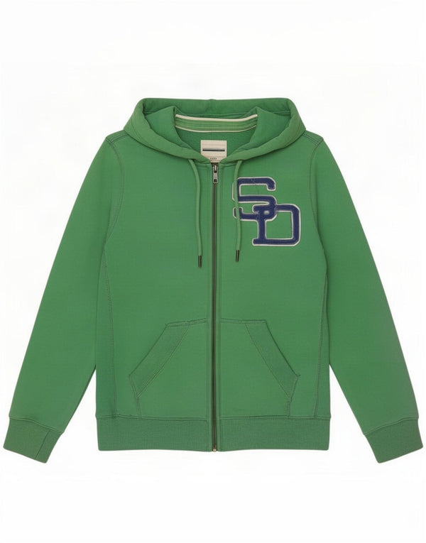 Superdry Womens Graphic Zip Hoodie Sweater UK 14 Medium Green Cotton