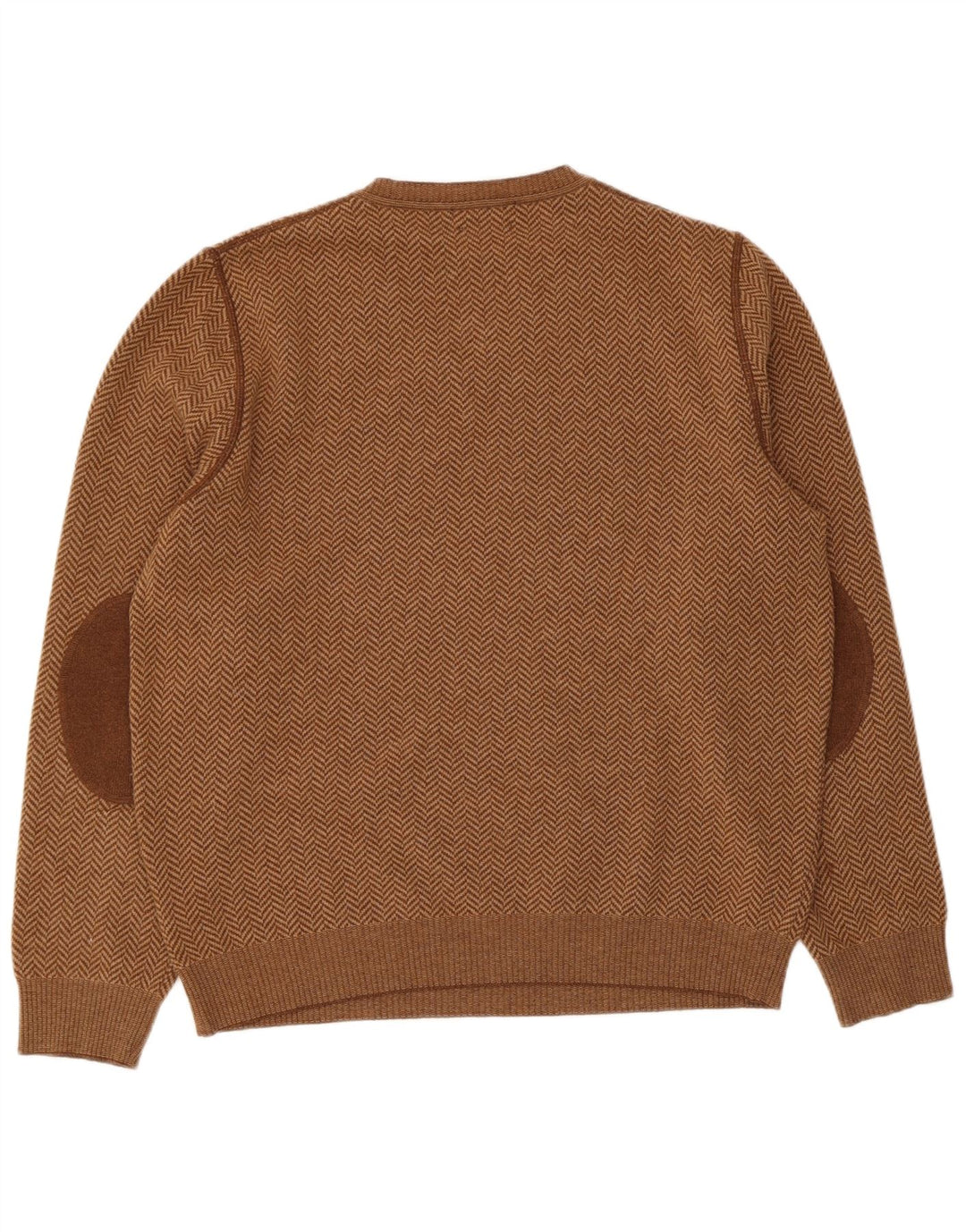 Massimo Dutti Herren-Pullover mit V-Ausschnitt, große braune Wolle mit Fischgrätenmuster