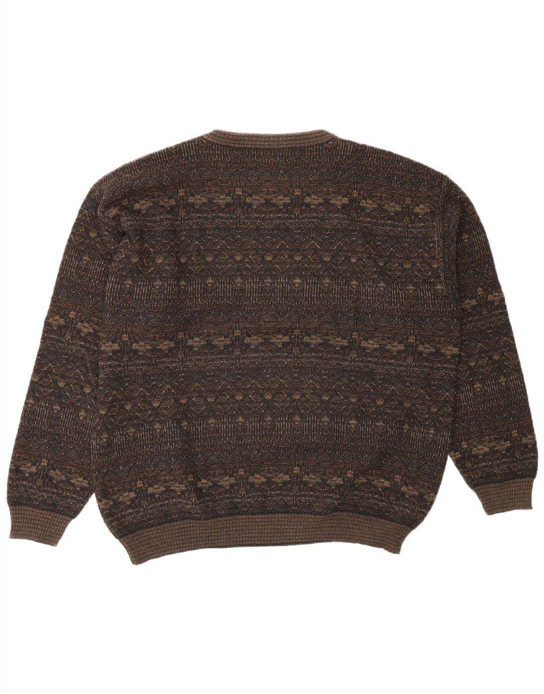 Rodes Herren-Pullover mit Rundhalsausschnitt, groß, braune, geometrische Wolle