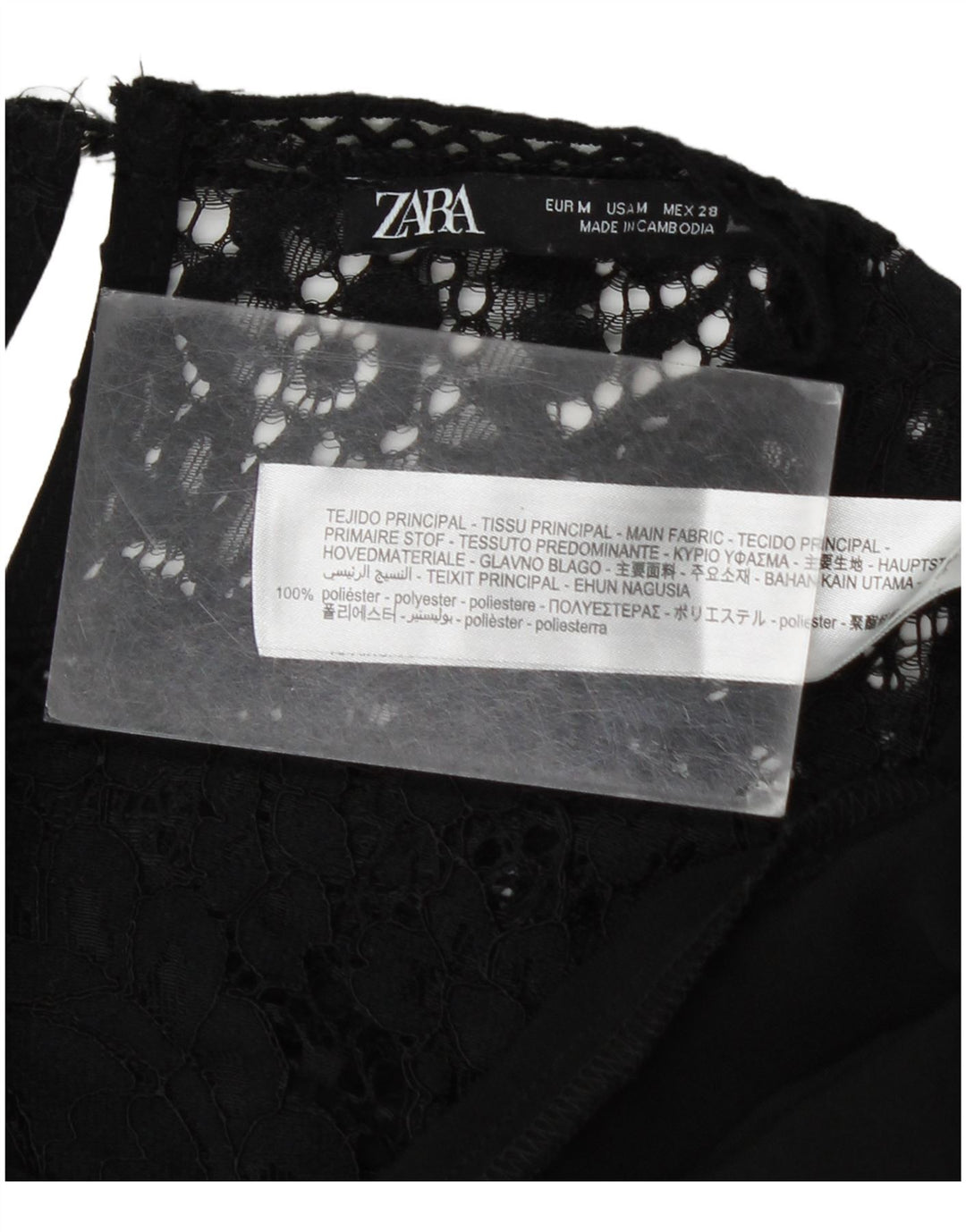 Zara Damen Langarm-Basic-Kleid UK 14 Mittelschwarzes Blumenmuster aus Polyester