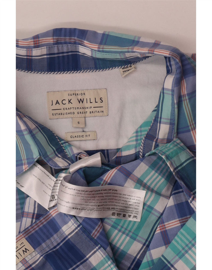 Jack Wills Herren-Hemd in klassischer Passform, klein, blau kariert, Baumwolle